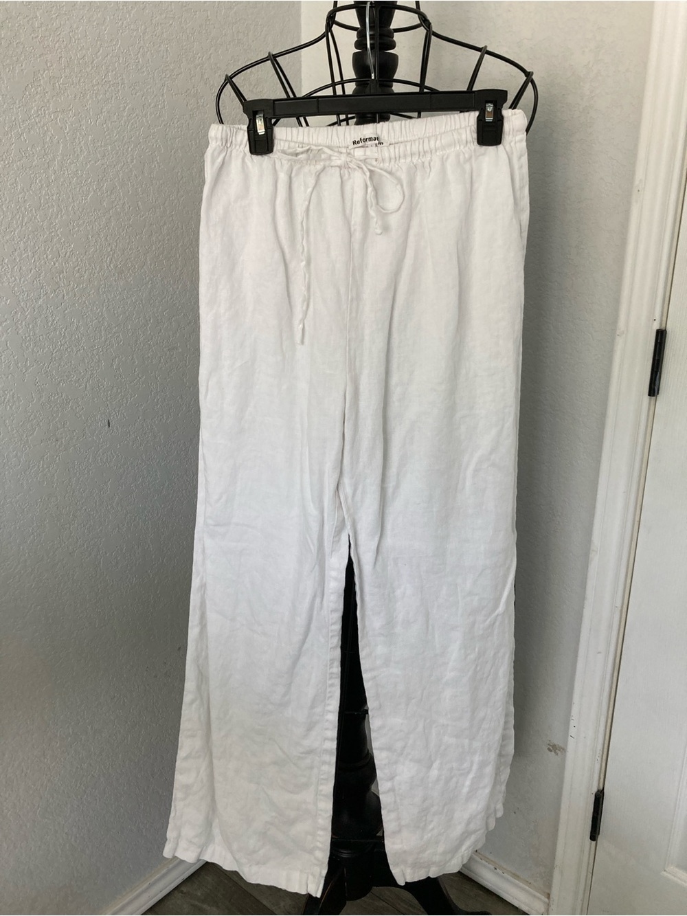 Reformation White Drawstring Wide-Leg Chinos